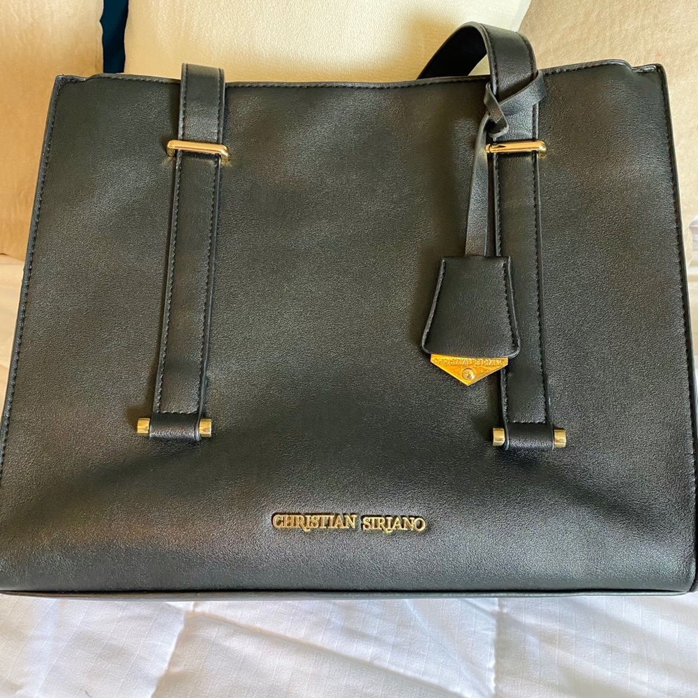 EUC CHRISTIAN SIRIANO HANDBAG BLACK/CREAM/GOLD